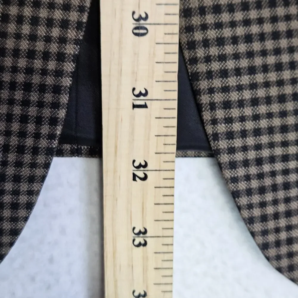 Jos A Bank Blazer Mens 48L Tailored Fit Signature Wool Silk Check Brown Black